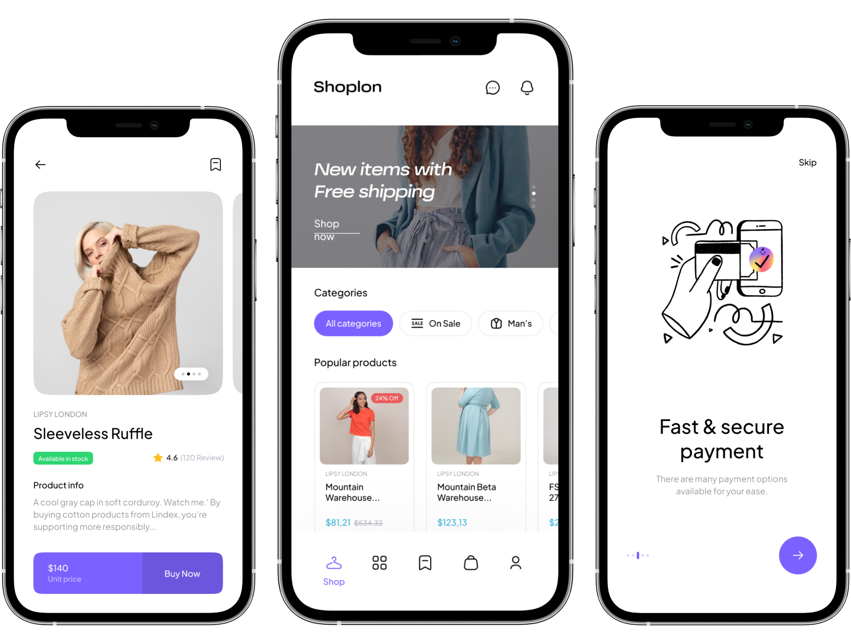 Ecommerce app Home, product details page